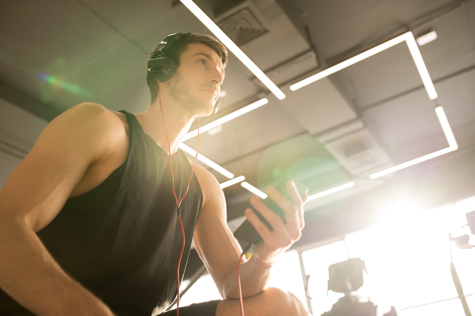 Sportsman listening to music